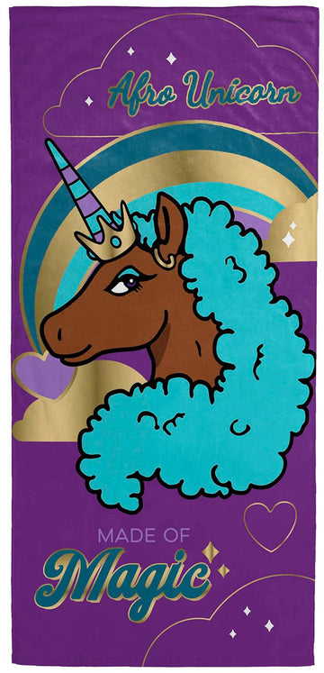 Jay Franco Afro Unicorn Kids Bath Pool Beach Towel - Super Soft & Absorbent 100% Cotton Towel, Measures 28 X 58
