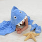 Yikes Twins Hooded Baby Towel For Kids 2-8 | Large 100% Cotton Baby Shark Towel For Boys Or Girls In Blue | Unisex Cute Shark Ba