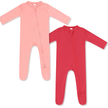 Hapiu Bamboo Rayon Footies, 2-Pack, Molten Lava  Strawberry Ice, 6-12 Months