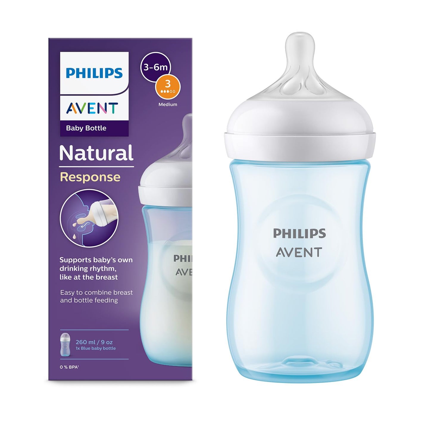 Philips Avent Blue Natural Plastic Baby Feeding Bottle | No.1 Brand Recommended By Moms Worldwide | Ideal For 1 Months+| Natural