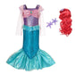 Dressy Daisy Little Girls Princess Mermaid Dress Up Costume with Hair Wig Halloween Birthday Party Fancy Outfits Size 7-8