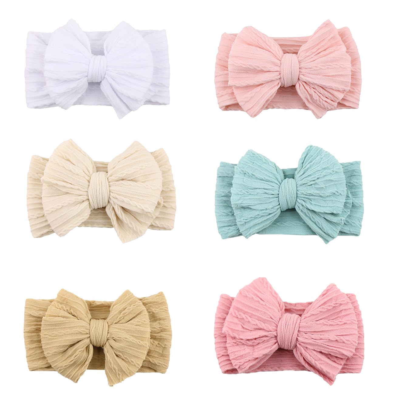 Zurlefy Stretchy Headbands With Bows For Newborn, Infant And Toddler Girls, Beige Unisex Head Wraps (6 Pack, 03H-09)