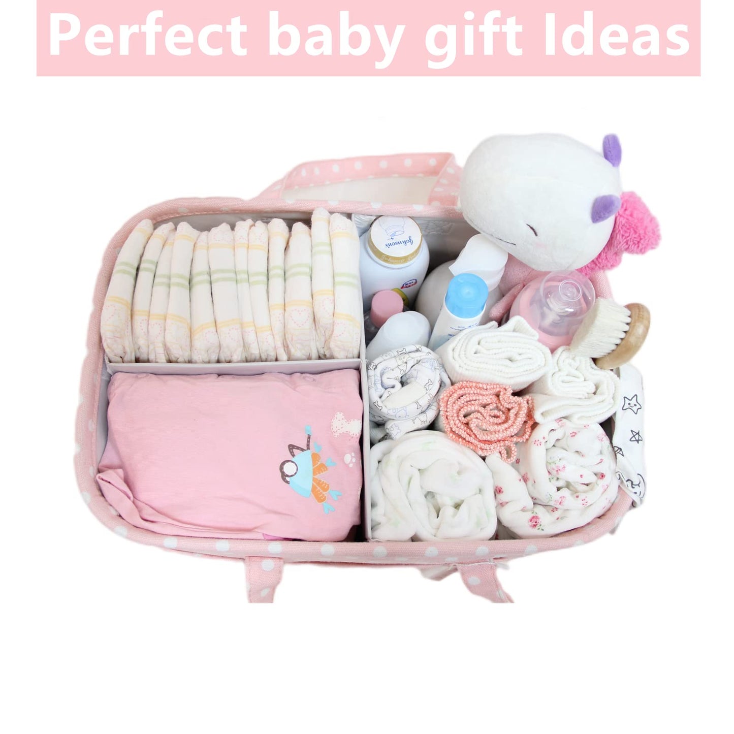 Pink Diaper Caddy Organizer For Baby Girl-Large Portable Diaper Caddy Basket For Changing Table-Diaper Organizer Caddy-Car Trave