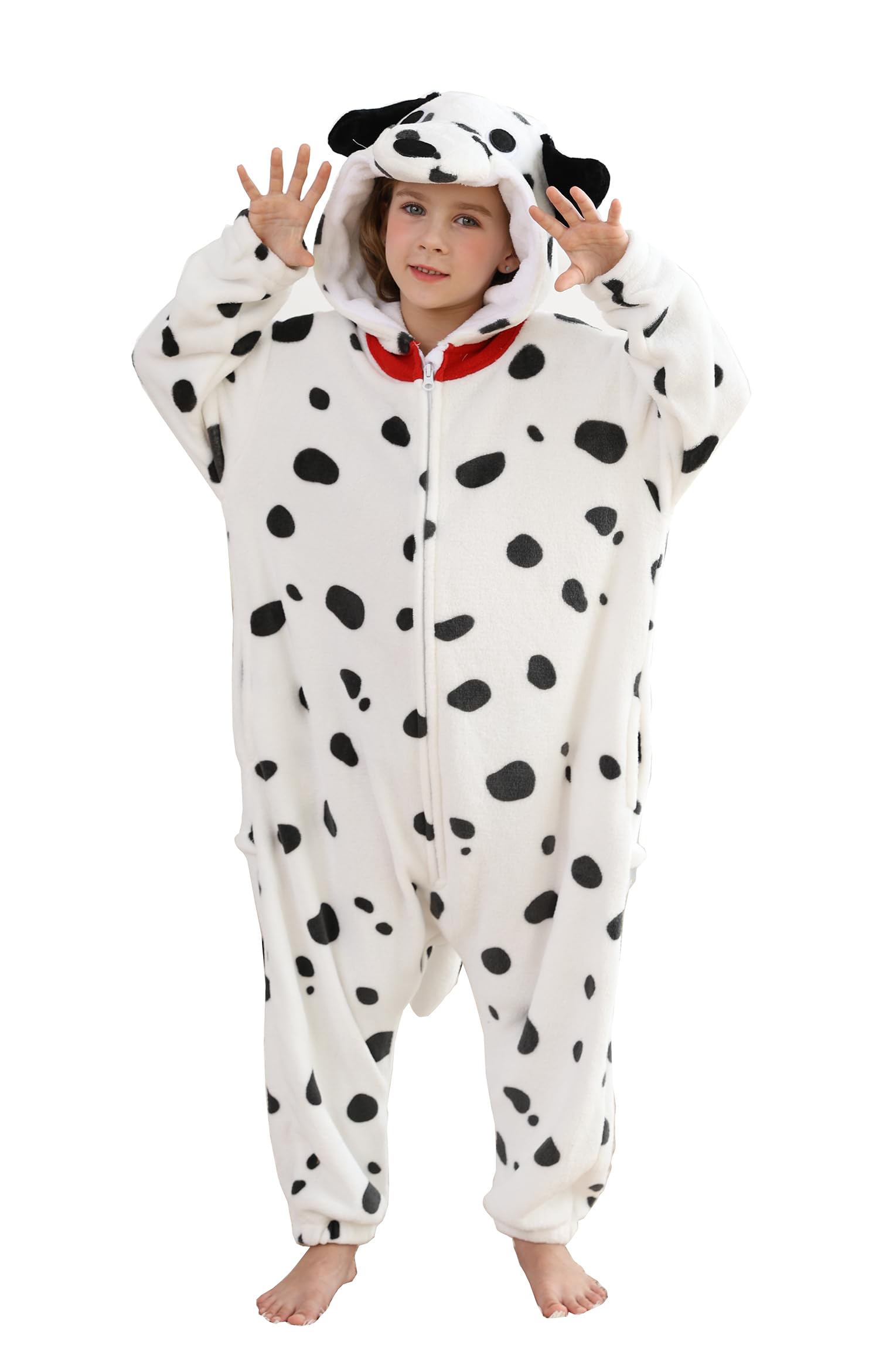CuteOn Dalmatian Dog Onesie Kids Animal Pajamas for Boys Girls Halloween Christmas Costume Height for 140cm