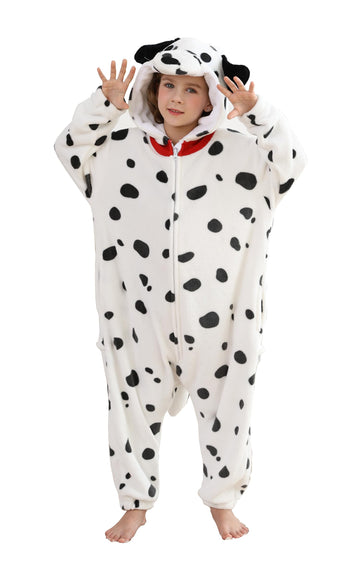 CuteOn Dalmatian Dog Onesie Kids Animal Pajamas for Boys Girls Halloween Christmas Costume Height for 140cm