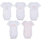 Miraclewear 5Pack Neutral Unisex Solid White & Print Infant Low Cost Bodysuits For Boy Or Girl Baby (Girl, 69 Months)