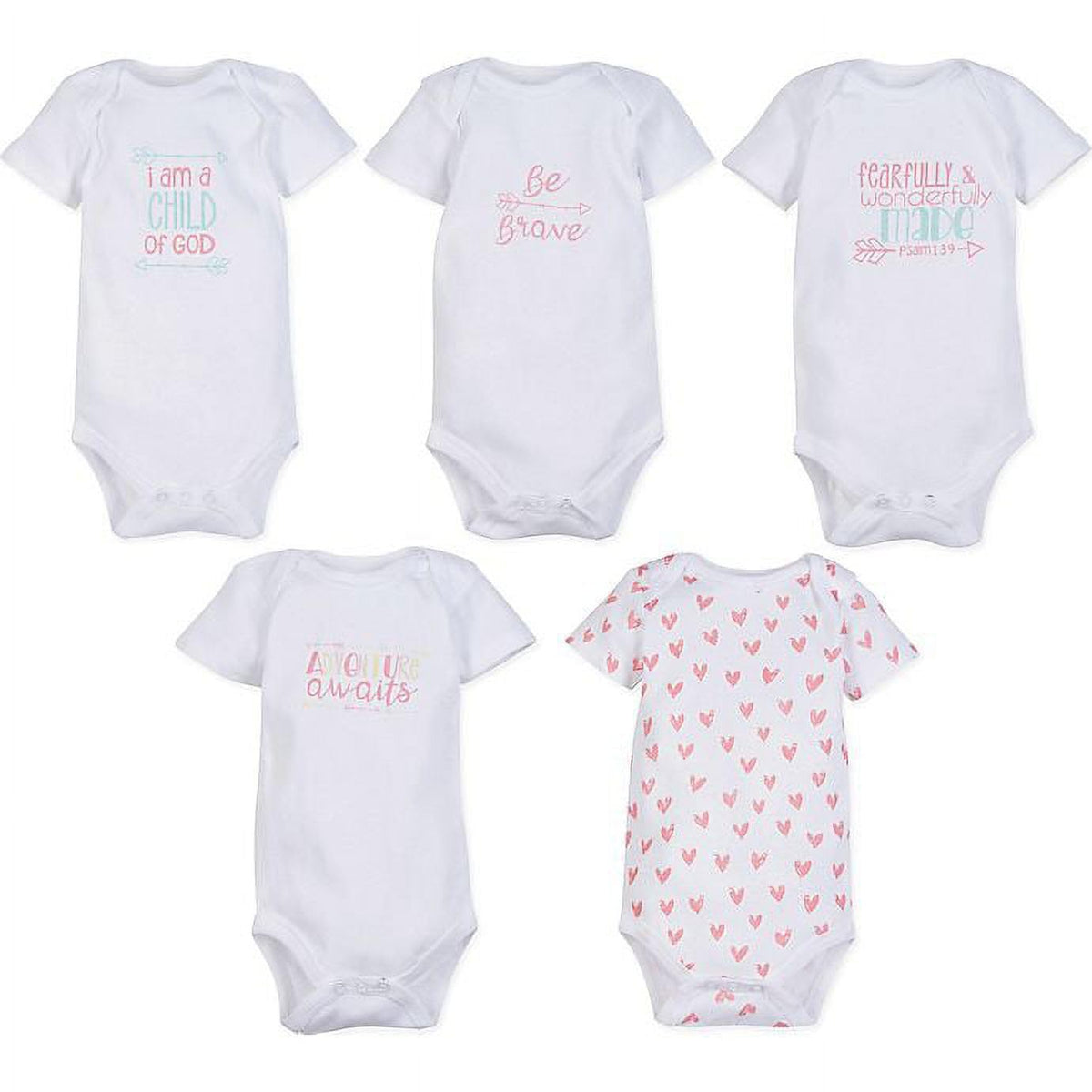Miraclewear 5Pack Neutral Unisex Solid White & Print Infant Low Cost Bodysuits For Boy Or Girl Baby (Girl, 69 Months)