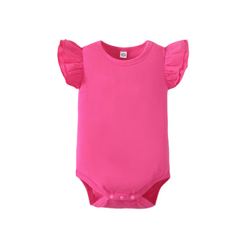 Lysmuch Baby Girls Ruffle Short Sleeve Bodysuit Infant Solid Onesie Casual Plain Blouse Top Romper (Dark Pink, 0-3 Months)