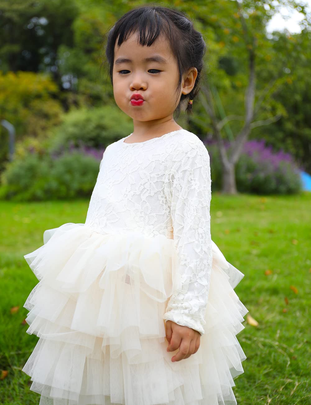 Cilucu Baby Girls Dress Toddler Kids Party Dress Tutu Pageant Lace Dresses Gown For Flower Girl Baby Birthday Long Sleeve Rose D