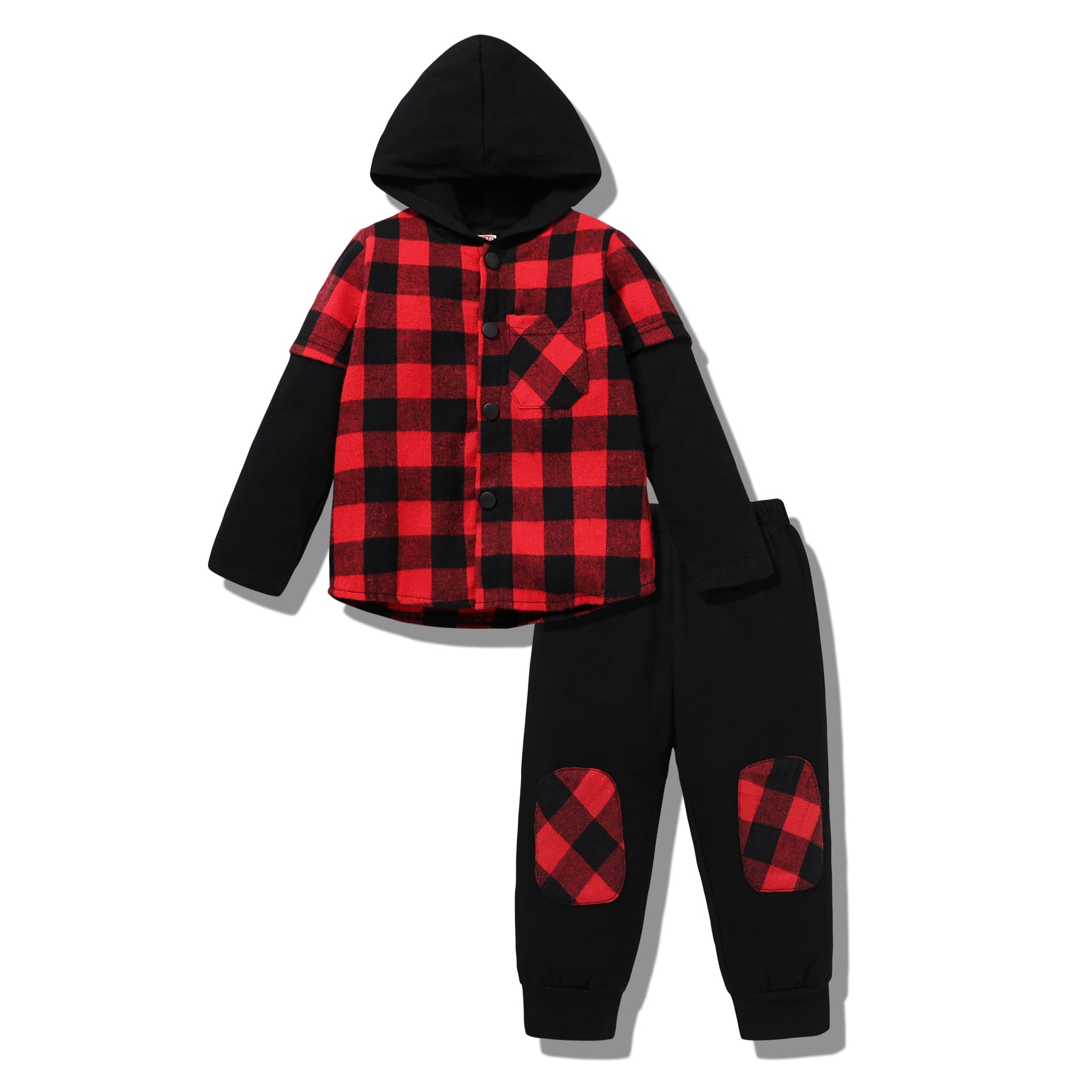 Younger Tree Toddler Boy Clothes Hoodie Sweatsuit Outfits Kids Flannel Plaid Shi WBBAPB09KTXZ3G7
