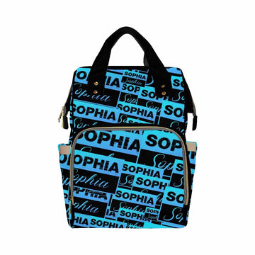 Artsadd Personalized Diaper Bag With Name, Customized Black Blue Signature Nappy Backpack With Thermal Pockets Multi-Function Ba
