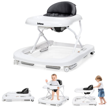 INFANS Foldable Baby Walker, 3 in 1 Toddler Walker Learning-Seated Walk-Behind for Boys and Girls, Adjustable Speed Rear Wheels,