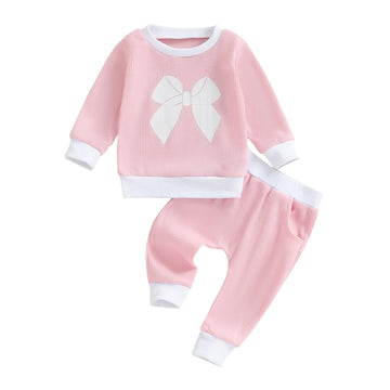 Kupretty Toddler Baby Girl Valentines Day Outfits Heart Waffle Knit Sweatshirts And Pants Set Fall Winter Spring Clothes (Light