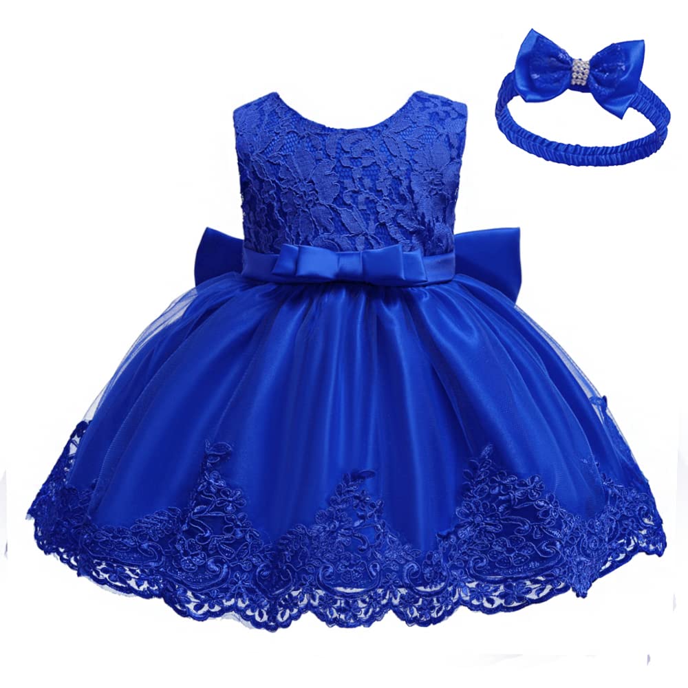 Baby Christmas Embroidery Lace Dresses Little Kid Easter Halloween Wedding Formal Event Dress (Sapphire 8348,24M)