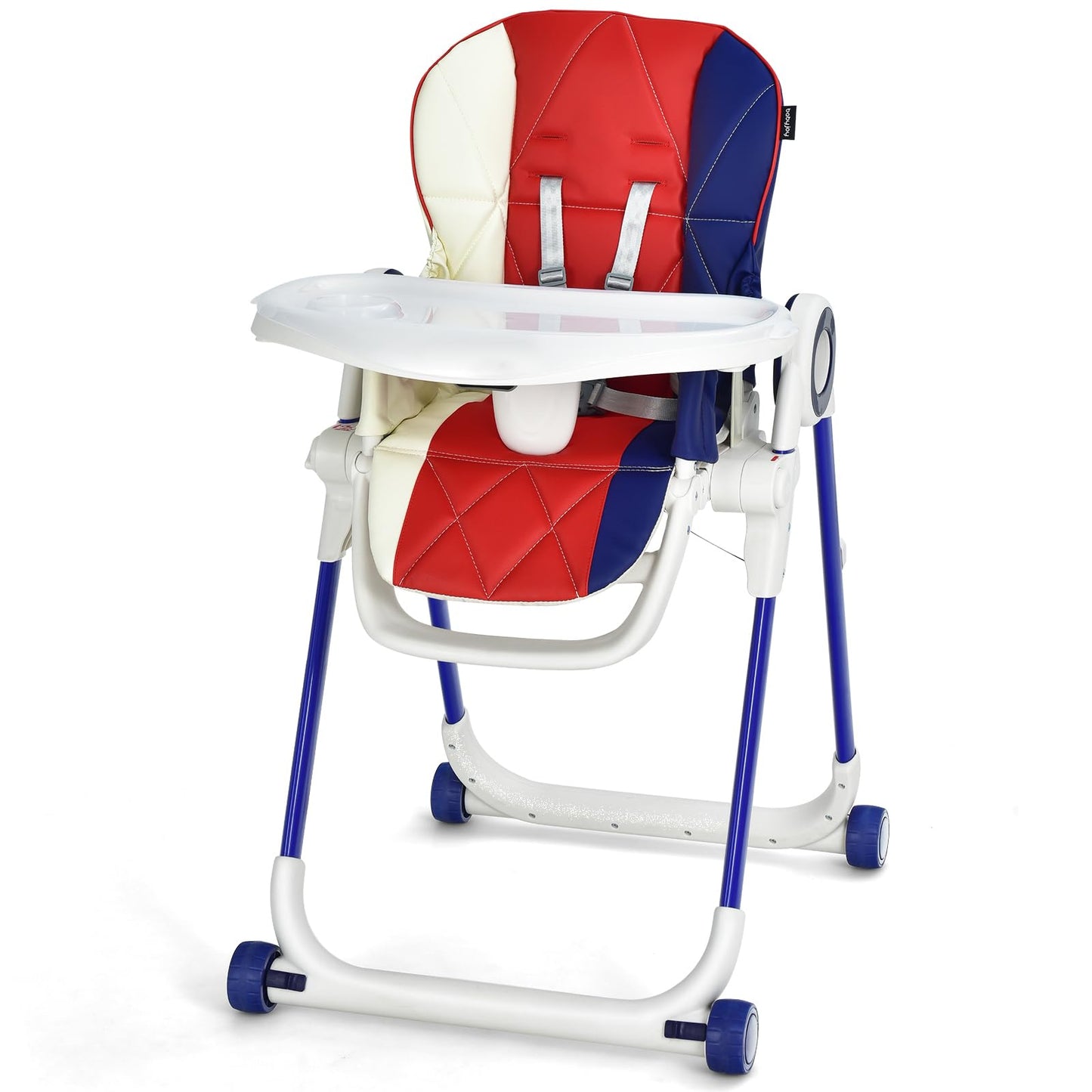 HONEY JOY High Chair with Wheels, Foldable Highchair for Babies & Toddlers, Adjustable Backrest/Footrest/Seat Height, Double Rem