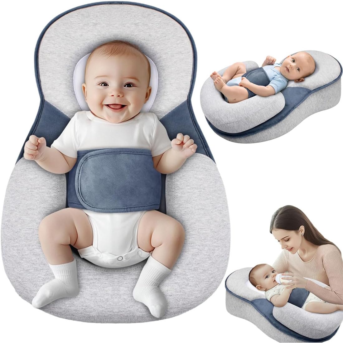 Tibue Baby Wedge Pillow For Newborn, Baby Lounger Pillow, Acid Reflux Breastfeeding Pillow For Reducing Spit-Up, With Safety Str