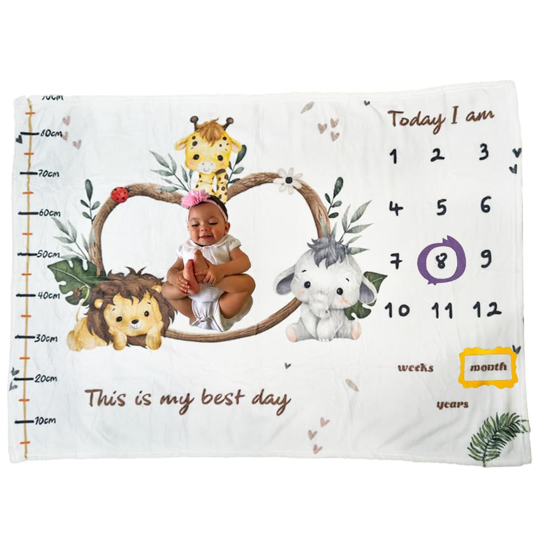 MOM CARE Baby Milestone Blanket  Monthly Photo Backdrop with Growth Ruler | 120  92 cm Baby Photo Mat for Newborns & Infants | 