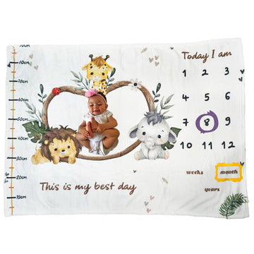 MOM CARE Baby Milestone Blanket  Monthly Photo Backdrop with Growth Ruler | 120  92 cm Baby Photo Mat for Newborns & Infants | 