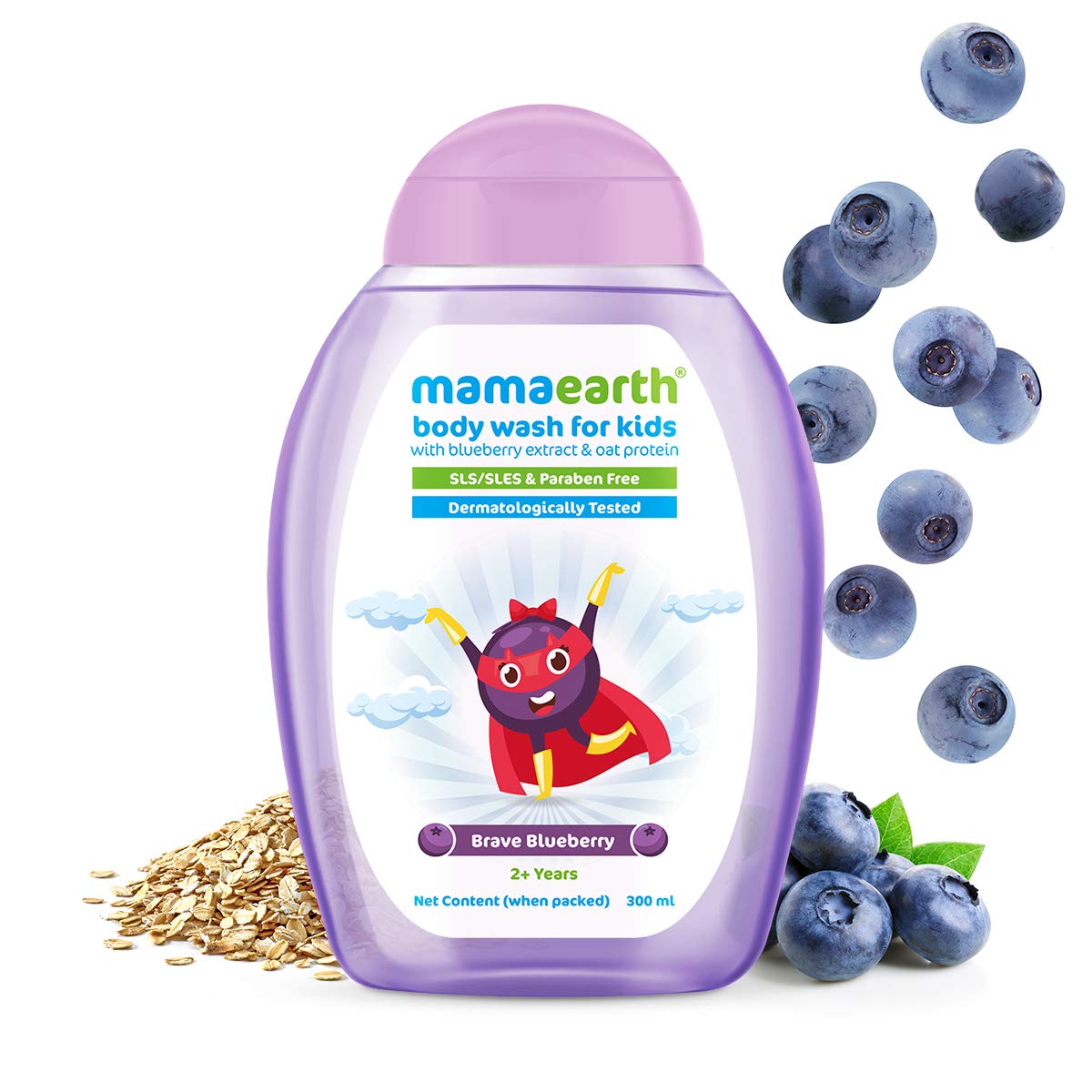 MAMAEARTH Brave Blueberry Kids Body Wash | Gently Cleanses Delicate Baby Skin | Fun Bathing with Fruity Essence | Tear Free & No