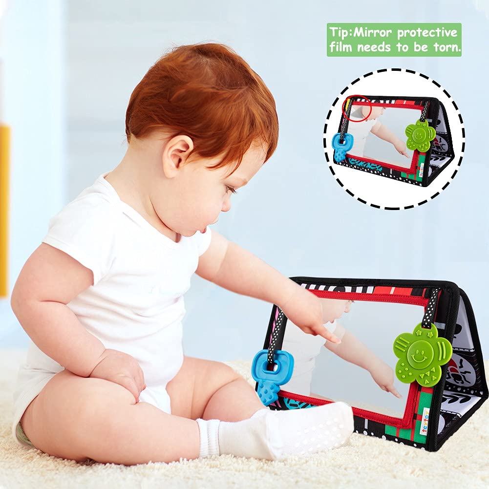 teytoy Tummy Time Mirror Infant Toys Newborn Toys 0-3 Months Brain Developmental Baby Mirror Tummy Time Toys Black and White Hig