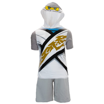 Lego Ninjago Boys Ninjago Costume Short And Matching Costume Hooded T-Shirt (White, Size 10/12)