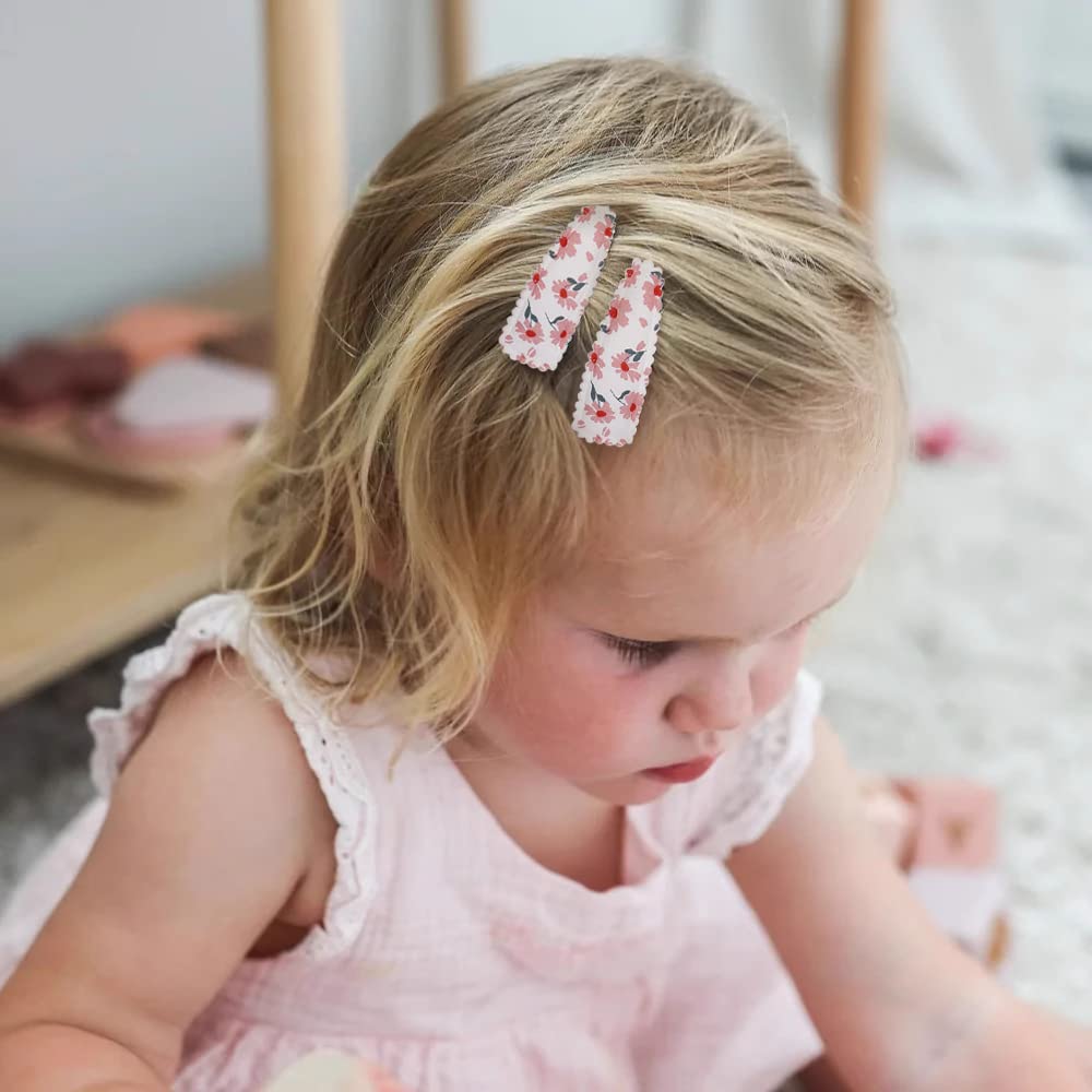 40 Pcs Girl Hair Clips Floral Print Toddler Hair Clips Non Slip Wrapped Snap Hairpins For Kids Barrettes Hair Accessories For Ba