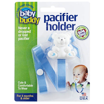 Baby Buddy Pacifier Clip Holder, Newborn Essential With Universal Fit For All Binky And Teether Brands, Ages 4+ Months, Blue, 1