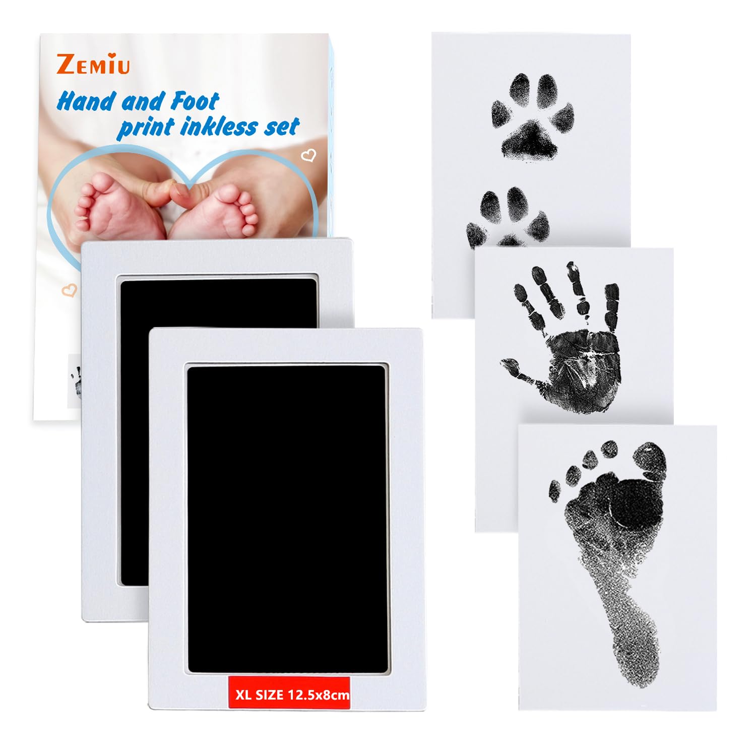 Zemiu Baby Handprint And Footprint Xl Size Kit,2 Pcs Baby Handprint Ink Pads With Clean-Touch & 6 Imprint Cards Safe For Baby Ke