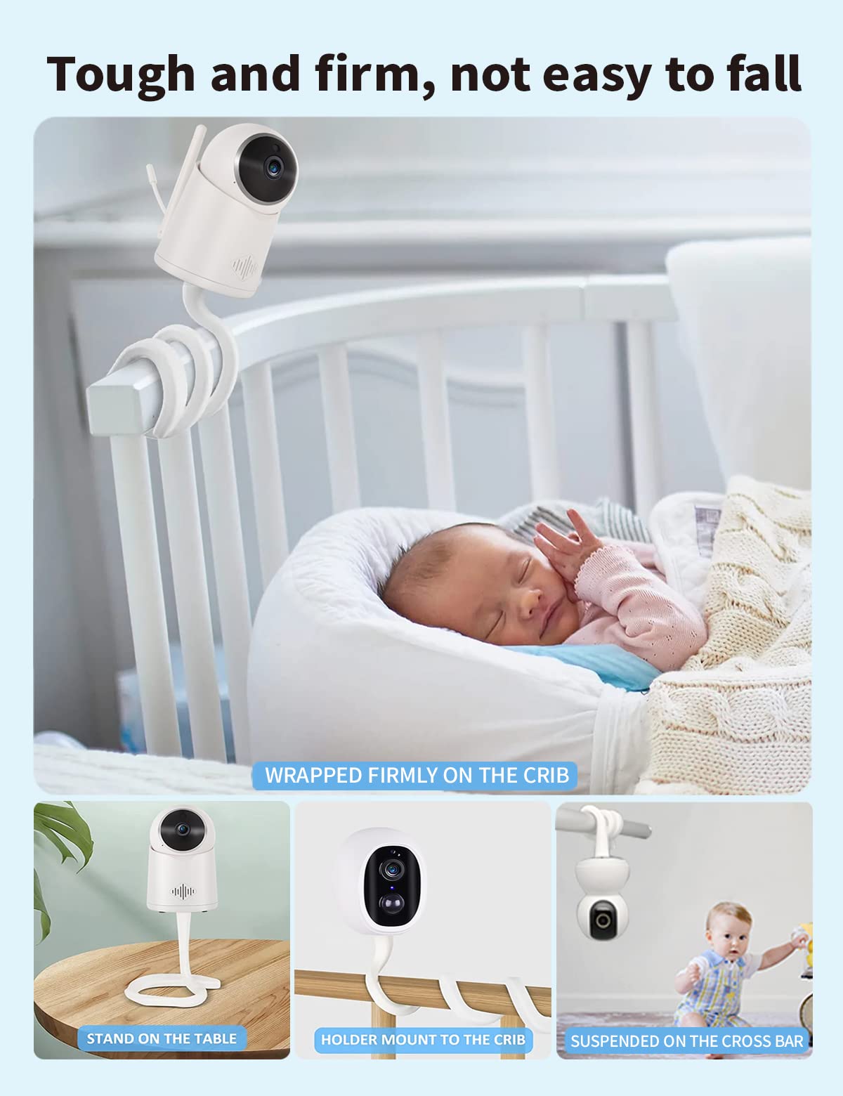 Universal Baby Monitor Camera Mount For Crib Compatible With Arlo, Owlet, Goodbaby, And More With 1/4 Threaded Hole, Adjustable
