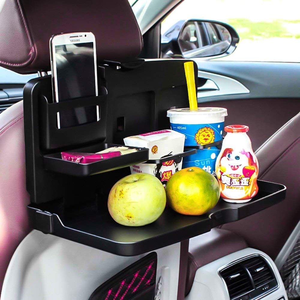 Oshotto (FT02) Car Backseat Food Travel Dining Meal & Snaks Tray & Cup Holder Compatible with Toyota Innova Hycross (Black)  1