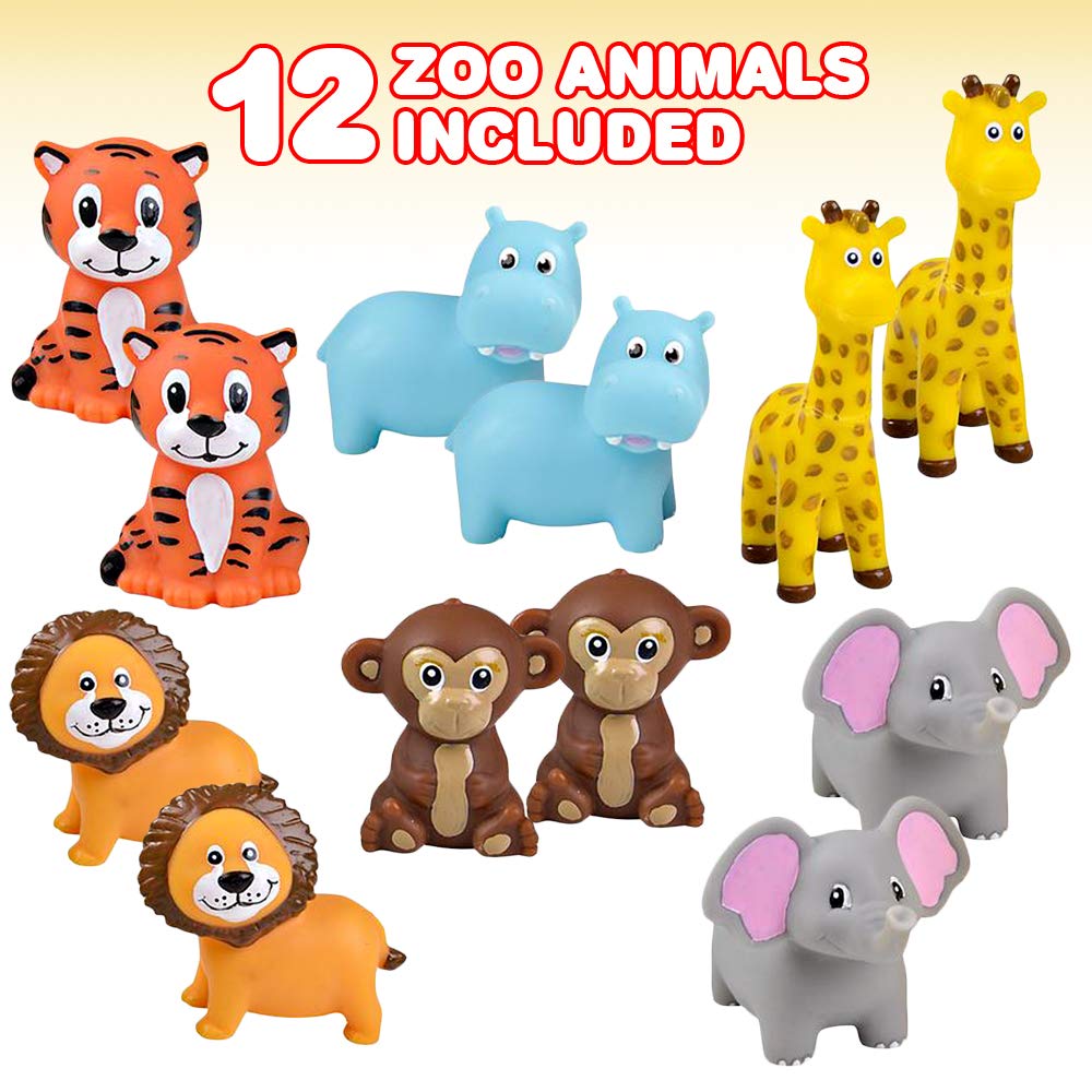 ArtCreativity Vinyl Zoo Animals Toys (Pack of 12) - Assorted Squeezable Toys Safari Animals Figures - Safari Birthday Party Favo