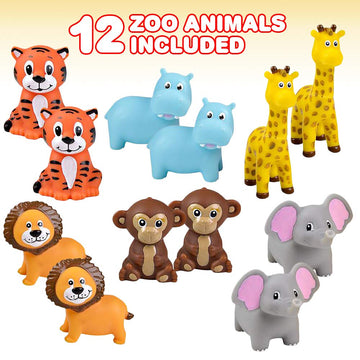 ArtCreativity Vinyl Zoo Animals Toys (Pack of 12) - Assorted Squeezable Toys Safari Animals Figures - Safari Birthday Party Favo