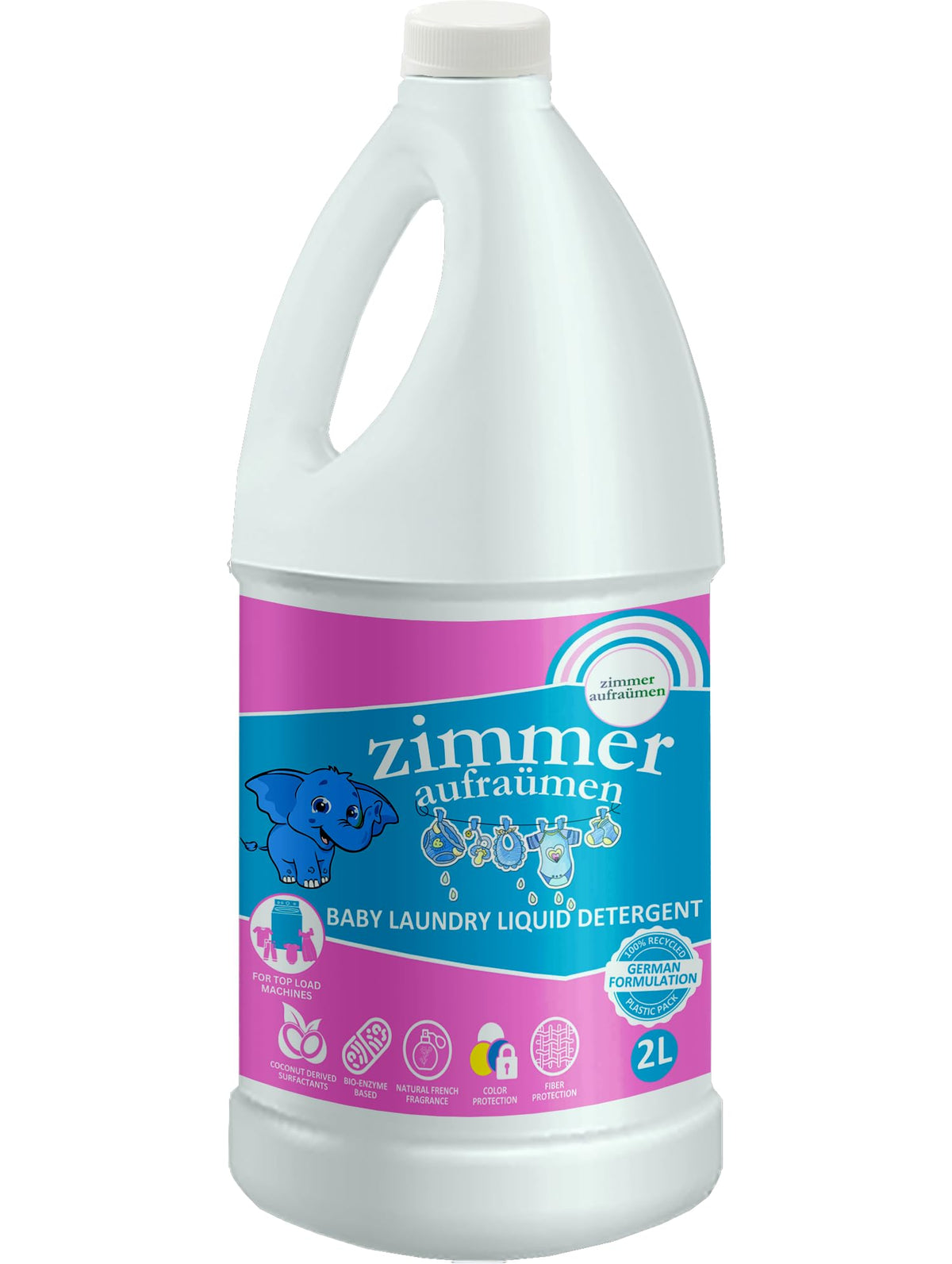 Zimmer Aufraumen 2L Natural PlantBased Baby Laundry Liquid Detergent  Top Load Machine. With Bio Enzymes Blend