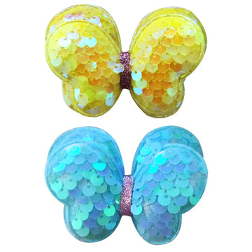 2-Pack Kids Hair Clips for Girls Ages 1-8 Cute Bow Hair Clips Reflective Sequin Hairpins Multicolor Hair Accessories Stainless S