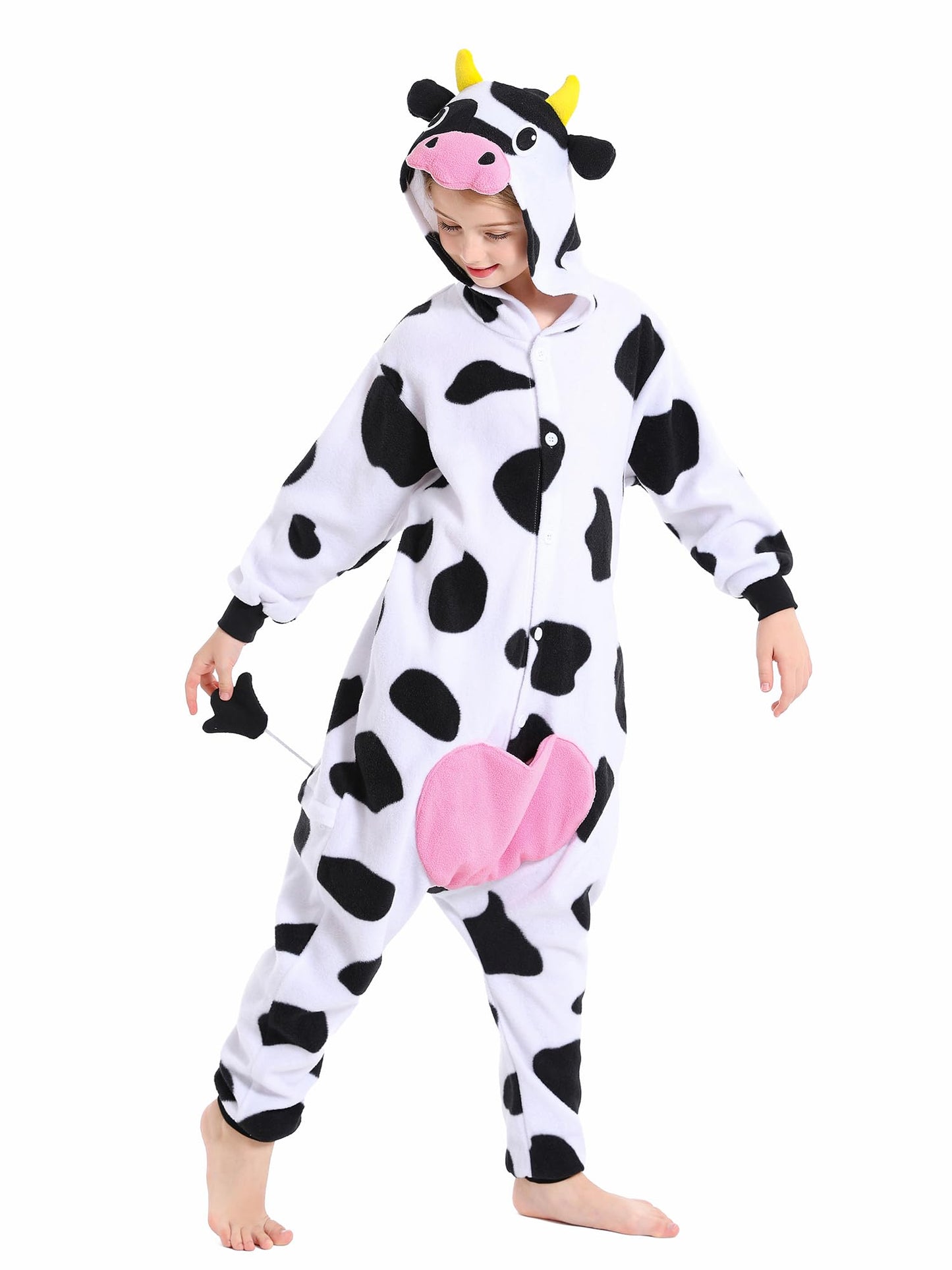Canasour Cow Onesie Kids Halloween Cosplay Costume Girls One Piece Pjs Anime Unisex Hoodie Pajamas For 10-12 Years Boys Party Py