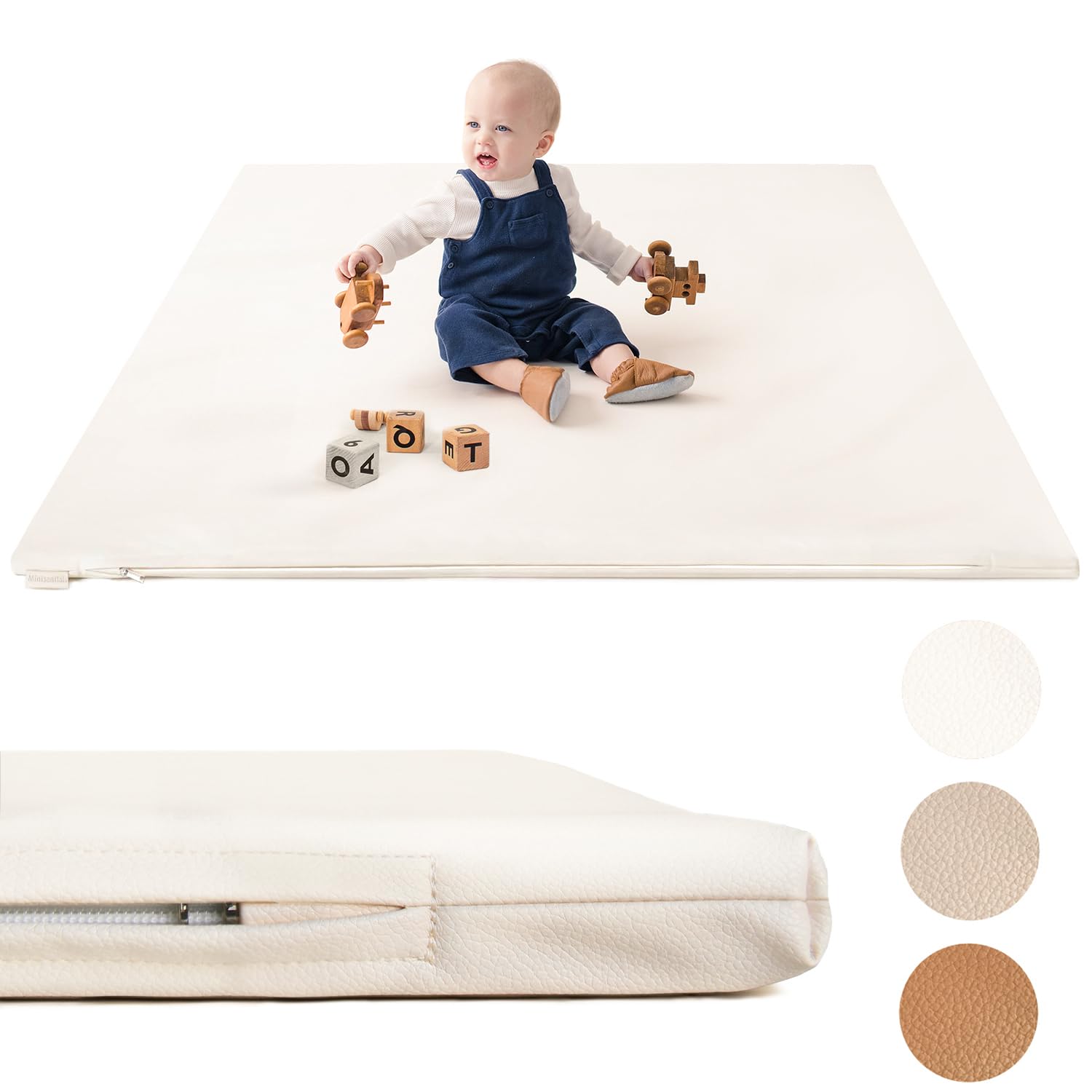 Padded Baby Play Mat - Thick Play Mat For Baby - Protective & Super Soft Non Toxic Vegan Leather Floor Mat For Baby Girls And Bo