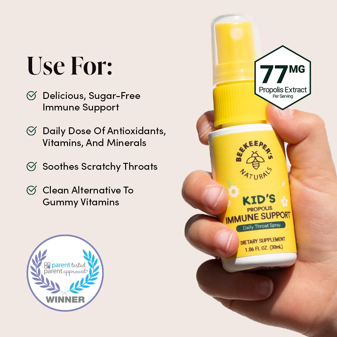 Beekeeper'S Naturals Kid'S Immune Support Essentials | Kid'S Propolis Throat Spray - Propolis Honey Cough Syrup For Kids - Throa