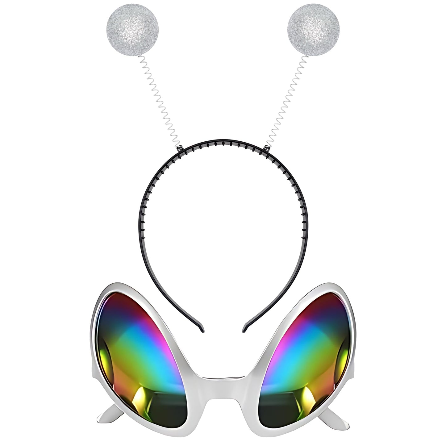 Cheerin Silver Alien Headband And Glasses - Martian Antenna Headband - Glitter Ball Head Boppers - Space Theme Costume - Alien C