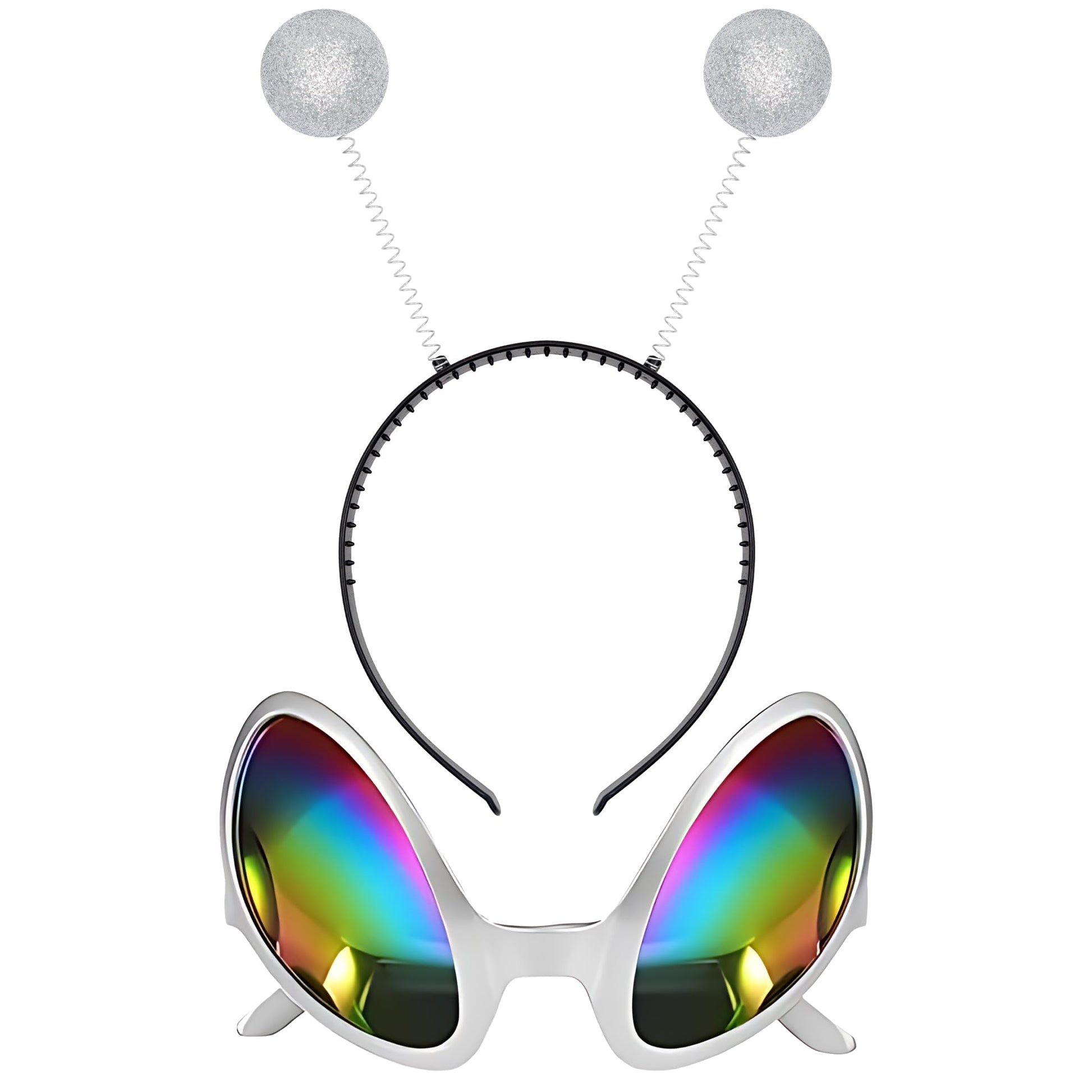 Cheerin Silver Alien Headband And Glasses - Martian Antenna Headband - Glitter Ball Head Boppers - Space Theme Costume - Alien C