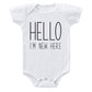Ink Trendz Hello I 'M New Here... Announcement Baby Bodysuit One Piece Romper (White, Newborn)