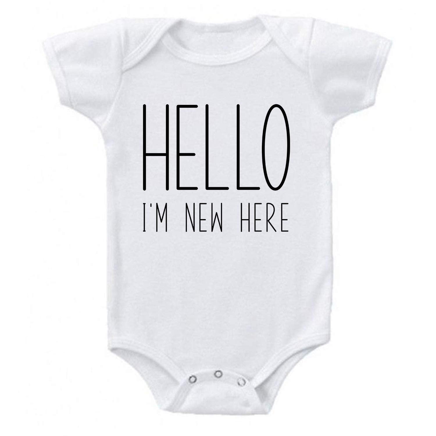 Ink Trendz Hello I 'M New Here... Announcement Baby Bodysuit One Piece Romper (White, Newborn)