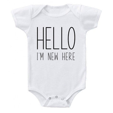 Ink Trendz Hello I 'M New Here... Announcement Baby Bodysuit One Piece Romper (White, Newborn)