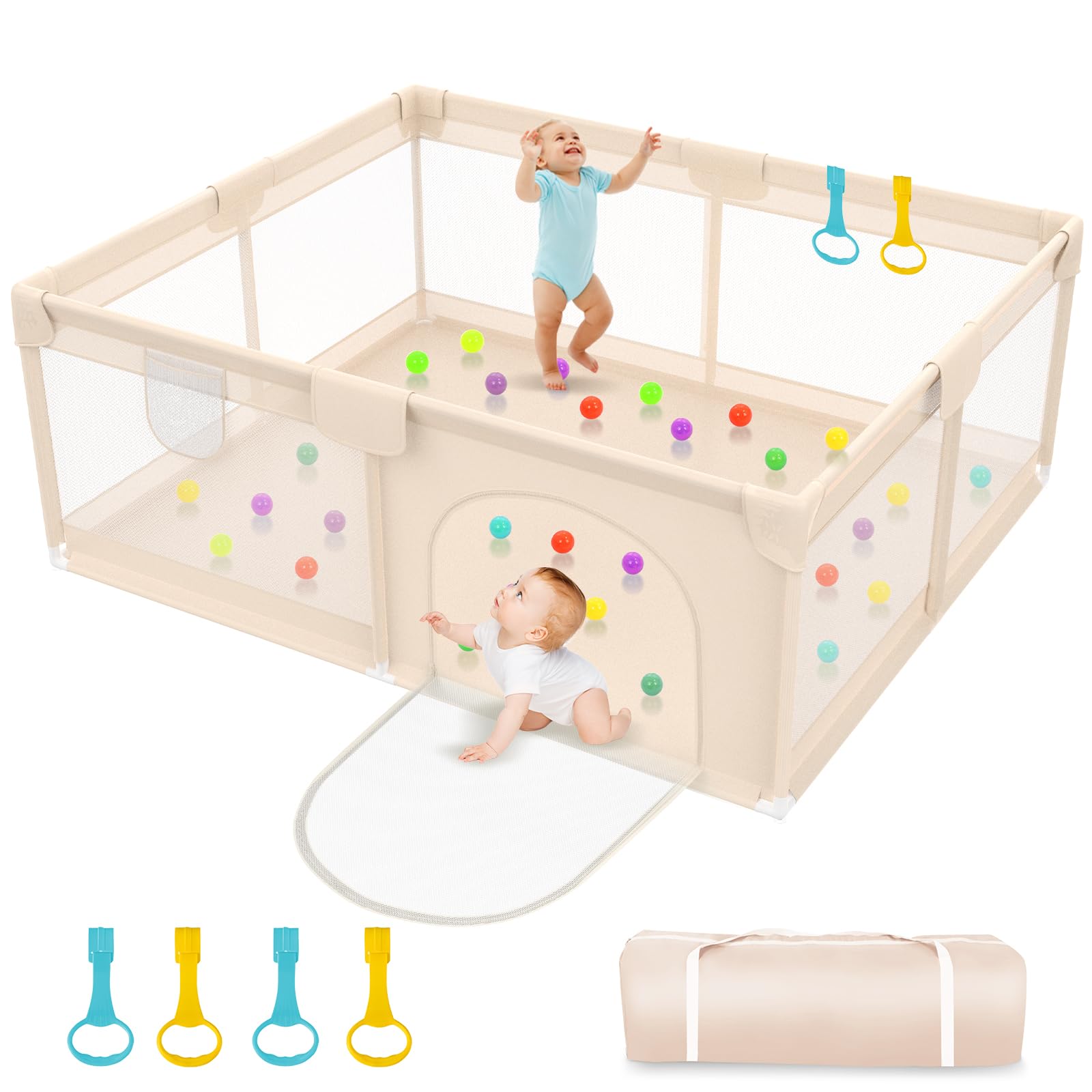 Abdtech Playpen for Babies and Toddlers 79x71inch - Extra Large Baby Gate Play Pen with Soft Breathable Mesh Cover - Indoor and 