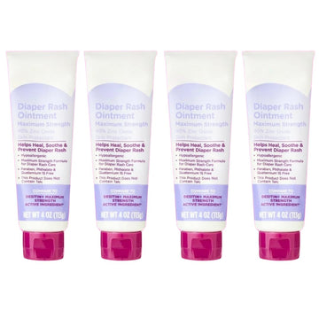 Maximum Strength Diaper Rash Ointment with Zinc Oxide, Baby Skin Protectant Cream, Soothes Irritation and Redness, 4 oz Tube, Pe