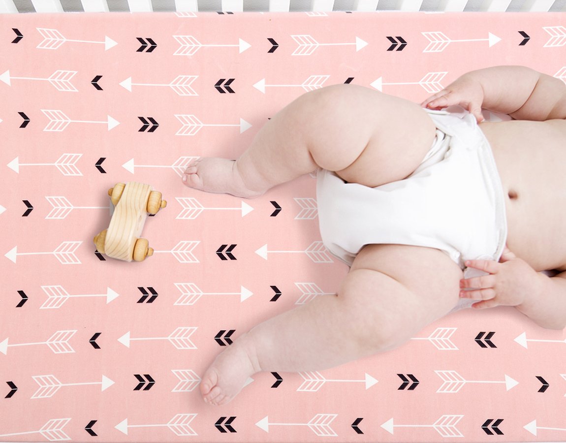 Stretchy Fitted Crib Sheets Set Brolex 2 Pack Portable Crib Mattress Topper For Baby Girls Boys,Ultra Soft Jersey,Full Standard,