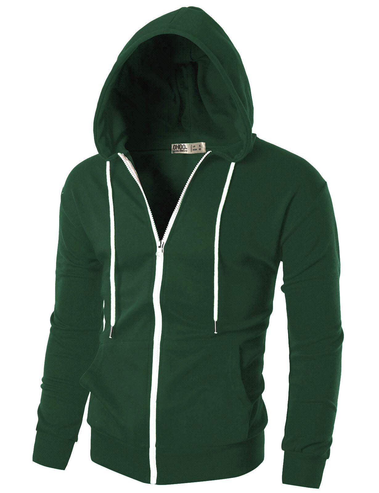 Ohoo Mens Slim Fit Lightweight Zip Up Hoodie With Pockets Long Sleeve Full-Zip Hooded Sweatshirtdcf002-Green-S