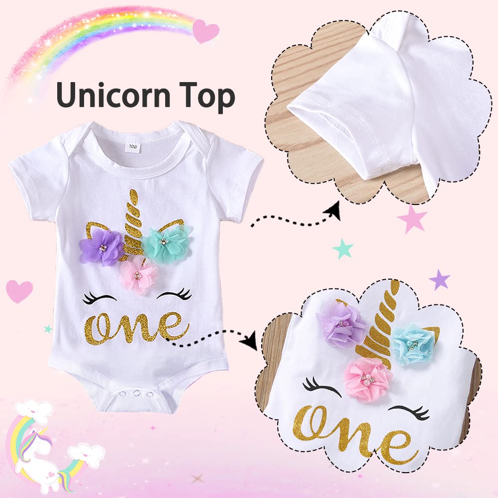 Xifamniy Baby Girl 1St Birthday Outfit 1 Year Unicorn Onesie Tutu Dress Headband Legging Socks