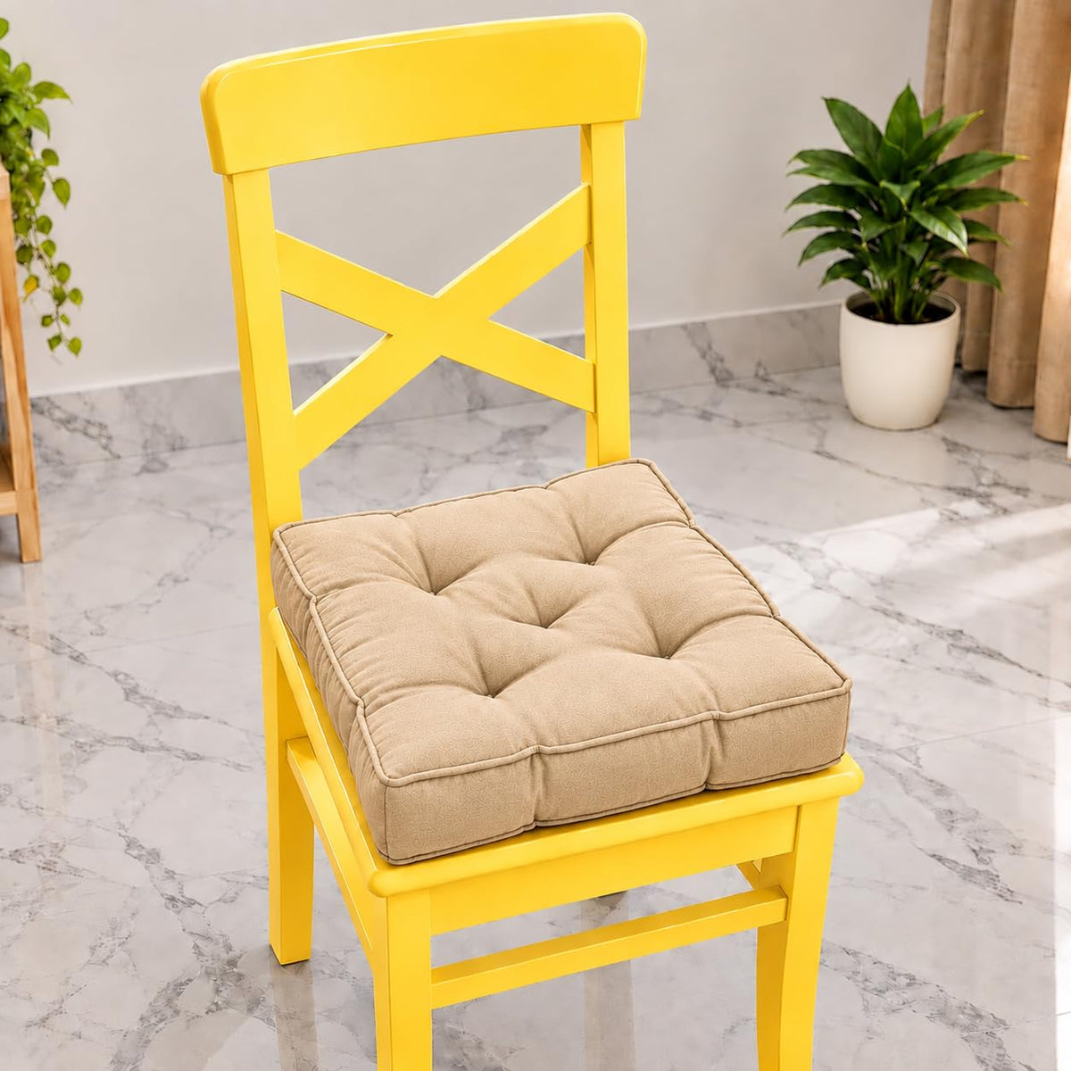 A Decor Square Chair Pad Cushion, Microfiber Fabric, (Beige)