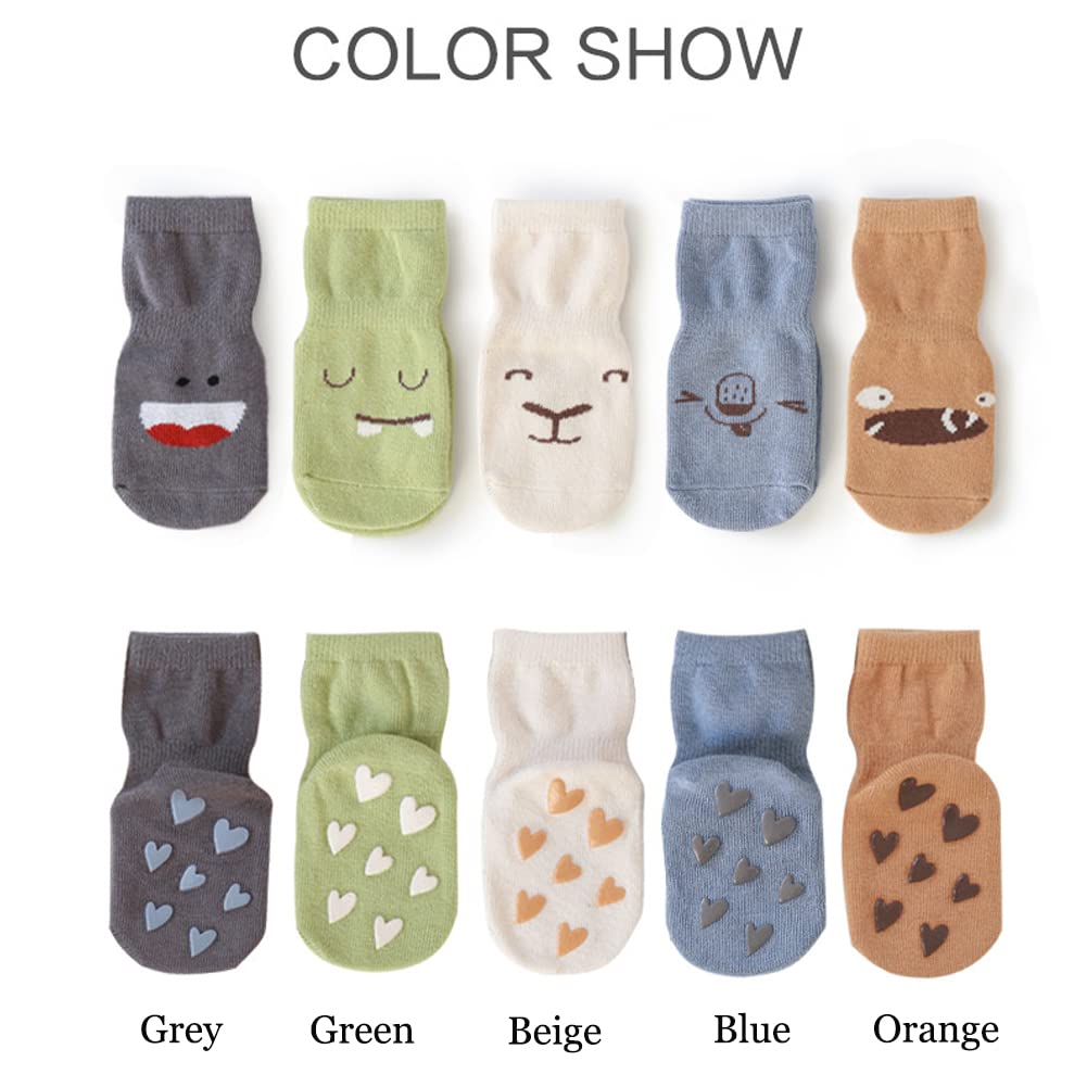 Exegawe Toddler Non Slip Socks, Cute Baby Socks With Grips Crew Socks 5 Pairs(B-5 Mix Colors,M)