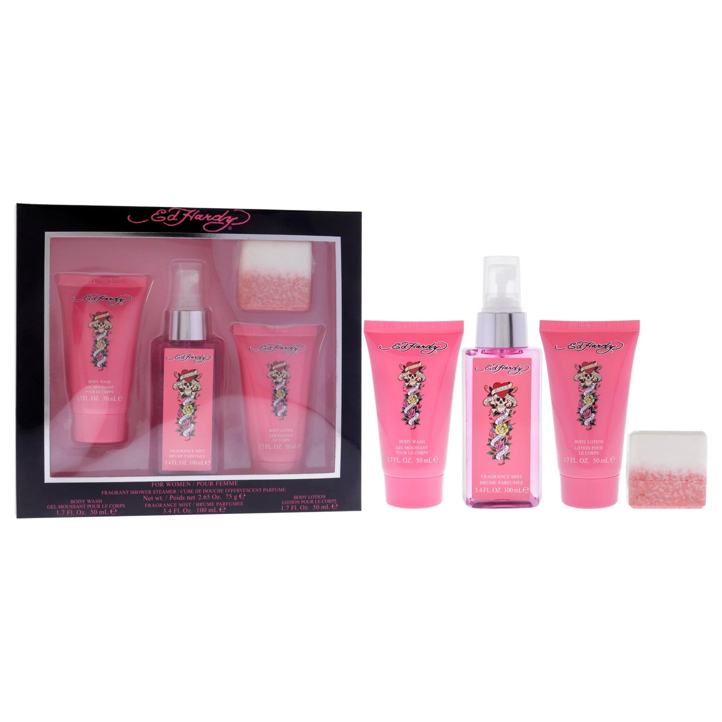 Ed Hardy Womens Perfume Gift Set, 4 Pieces Include Fragrance Mist, Body Lotion, Body Wash, and Fragrant Bath Fizz